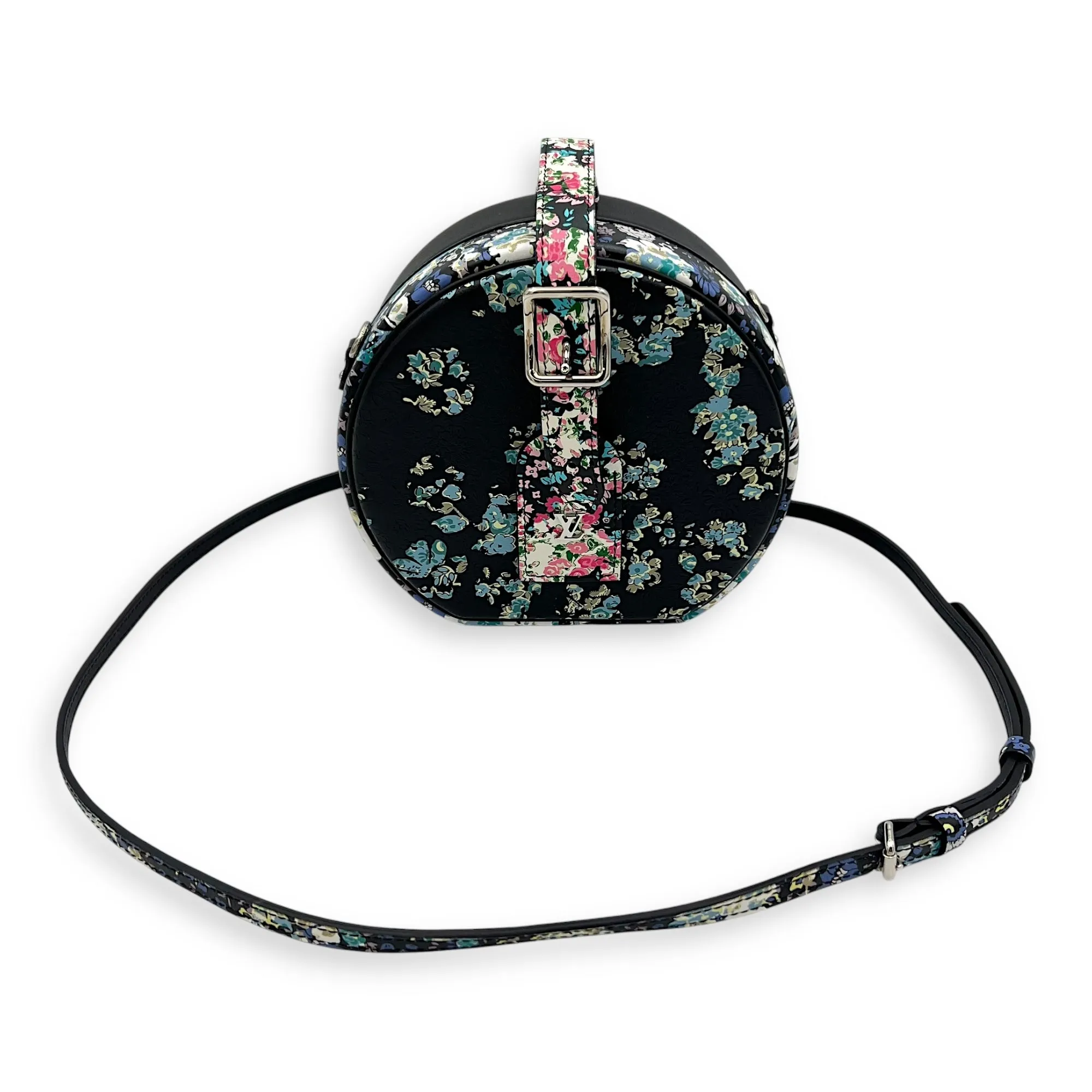 Floral Print Petite Boite Chapeau Multi-colour Crossbody Bag in Calfskin, Silver hardware