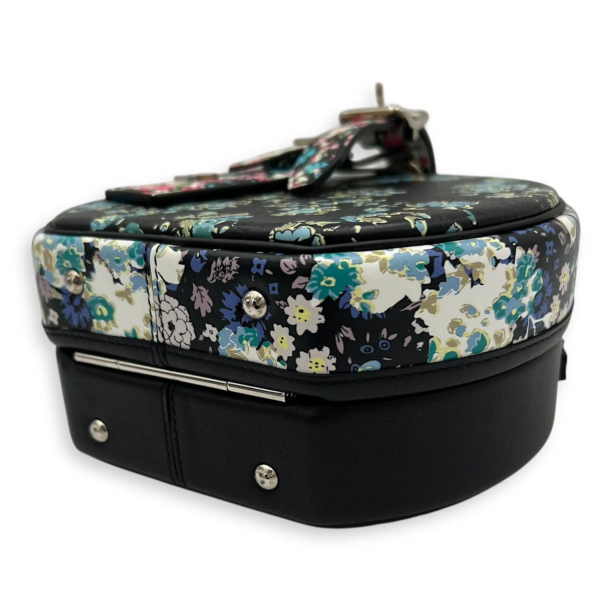 Floral Print Petite Boite Chapeau Multi-colour Crossbody Bag in Calfskin, Silver hardware