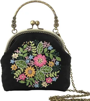 Flower Embroidery Kit Tote Bag, Embroidery Coin Purse Kits Handbag Hand Embroidery Kit for Adults Beginner with Embroidery Patterns, Embroidery Hoop,DIY Sewing Kit
