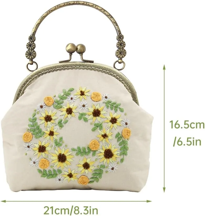 Flower Embroidery Kit Tote Bag, Embroidery Coin Purse Kits Handbag Hand Embroidery Kit for Adults Beginner with Embroidery Patterns, Embroidery Hoop,DIY Sewing Kit