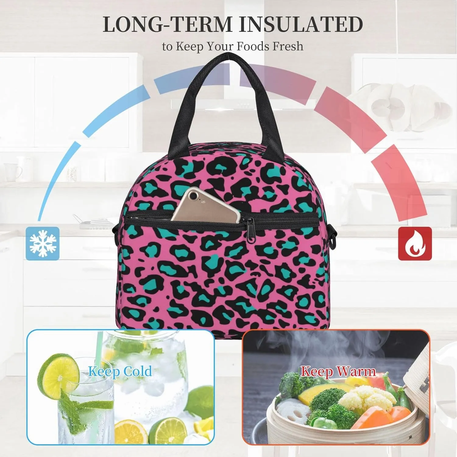 Flowers,Insulated Lunch Bag for Women/Men,Windmills Over Rows of,Reusable Leakproof Cooler Tote Bag Organizer with Adjustable Shoulder Strap for Adult,Multicolor