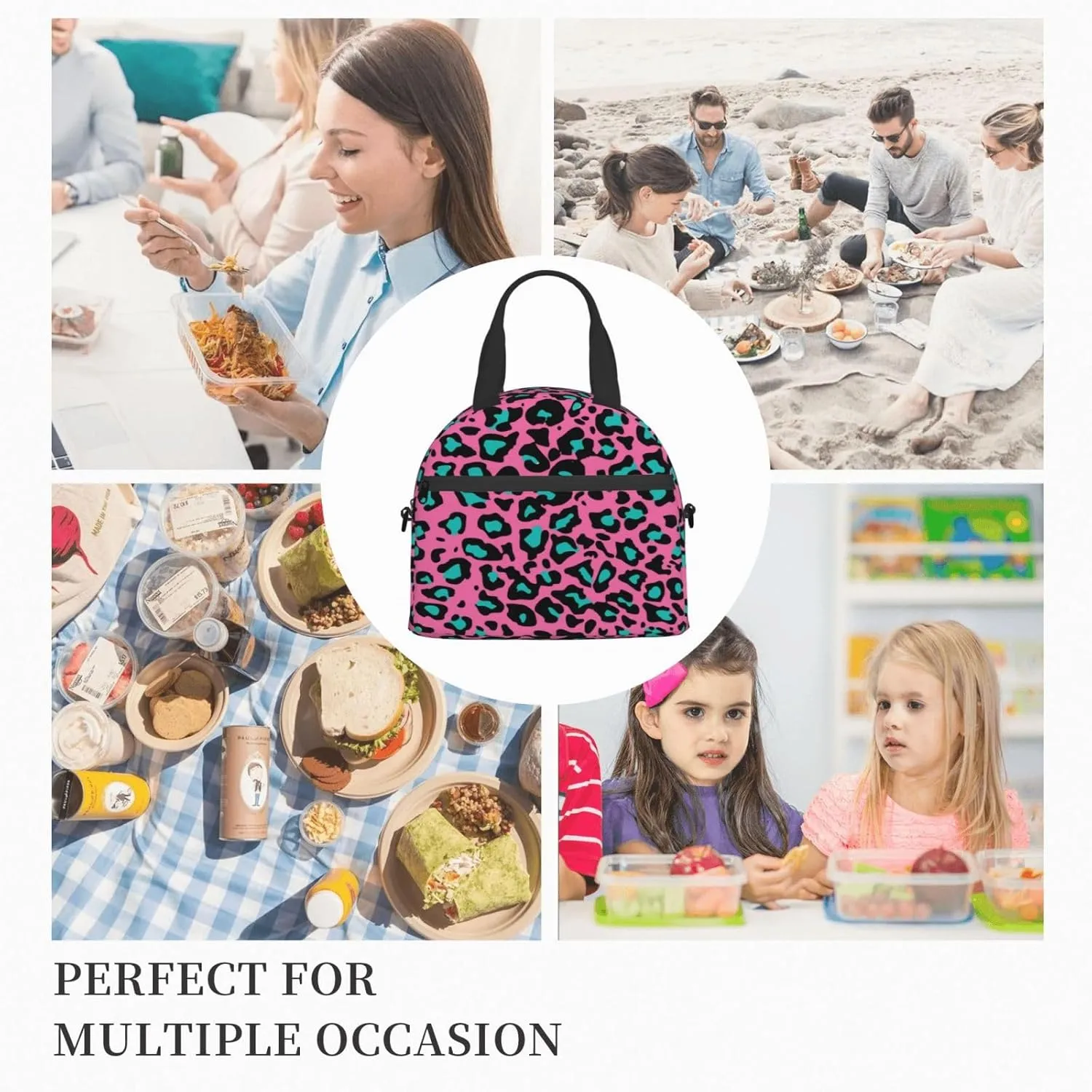 Flowers,Insulated Lunch Bag for Women/Men,Windmills Over Rows of,Reusable Leakproof Cooler Tote Bag Organizer with Adjustable Shoulder Strap for Adult,Multicolor