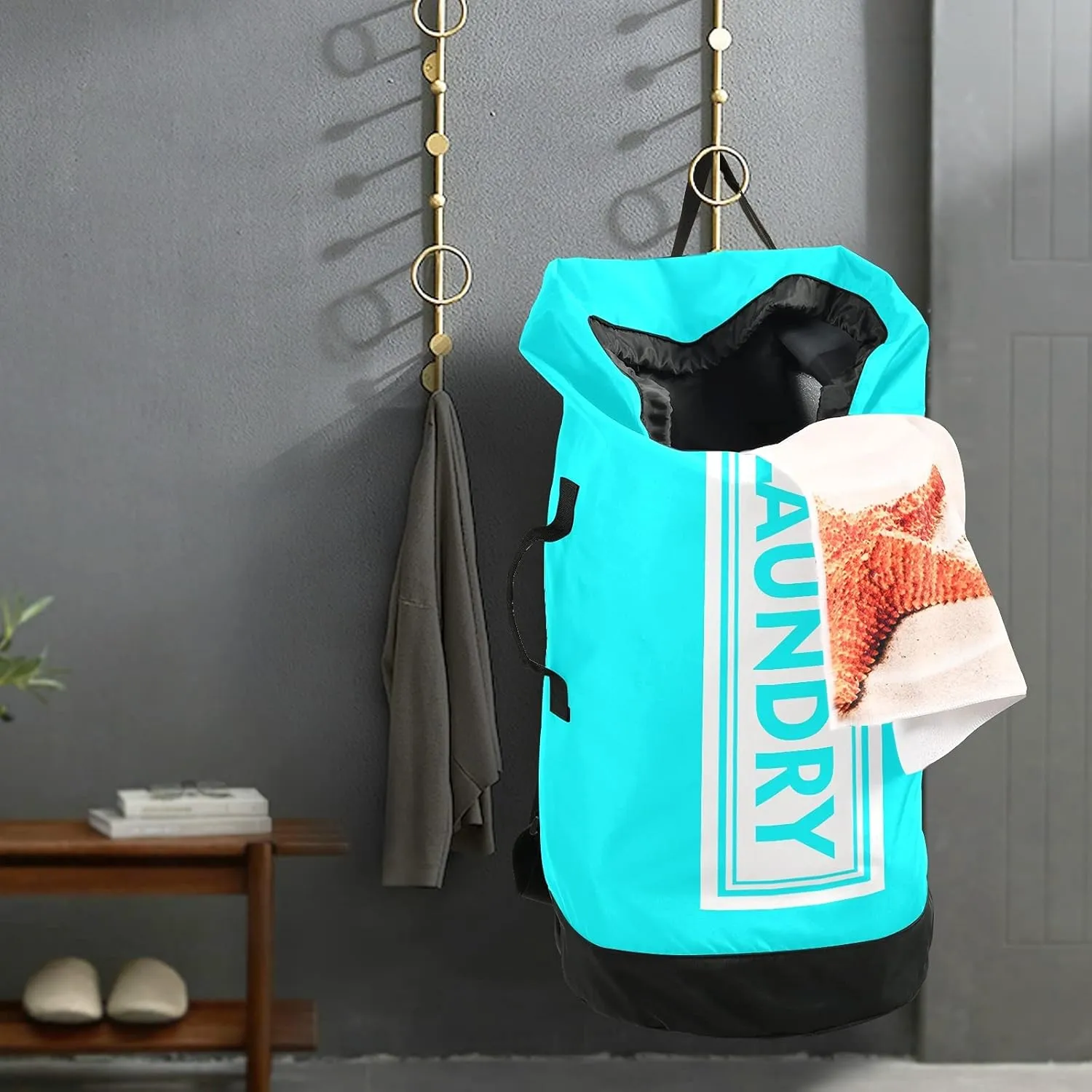 Fluorescent Blue Laundry Backpack Large Heavy Duty Laundry Bag for College Students Laundry bag with Shoulder Straps Washable for Camp Traveling Waterproof