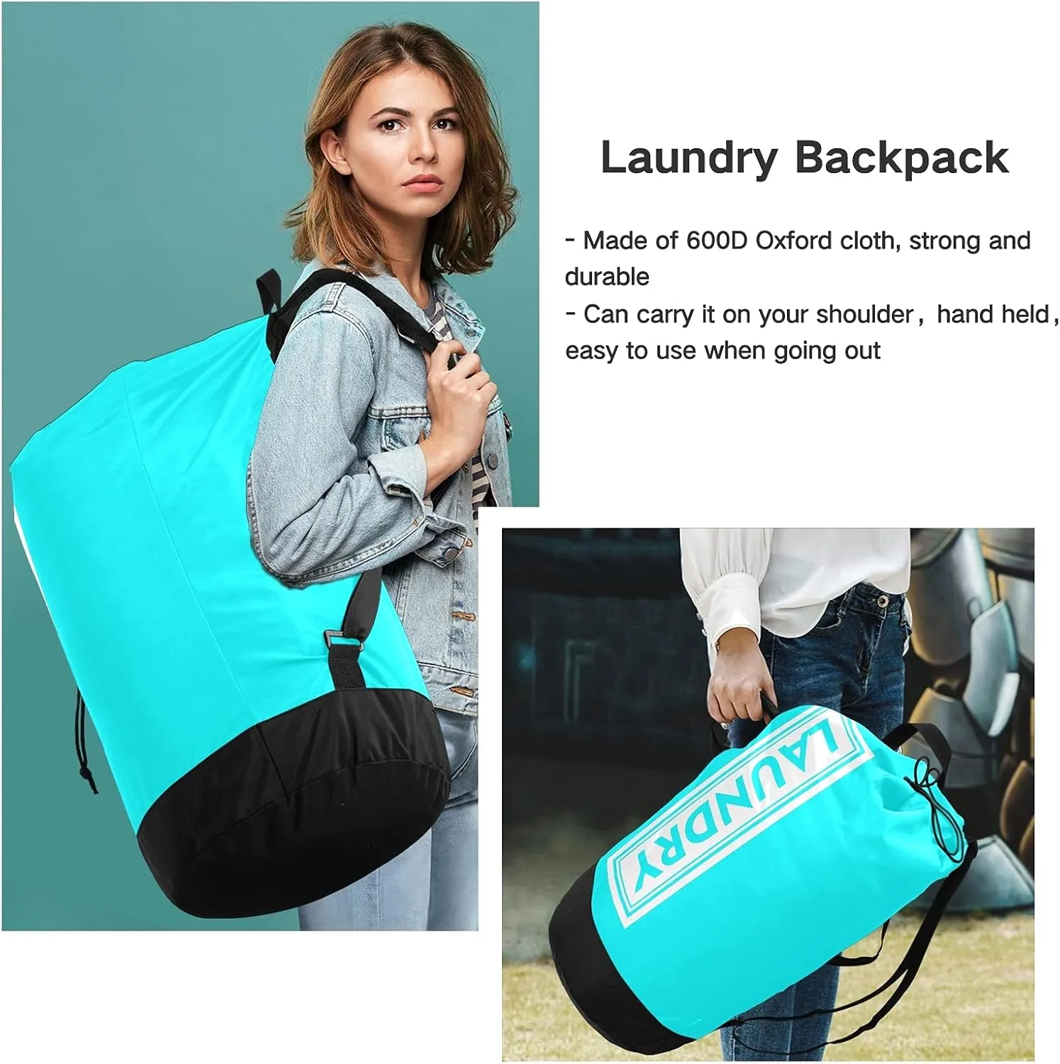 Fluorescent Blue Laundry Backpack Large Heavy Duty Laundry Bag for College Students Laundry bag with Shoulder Straps Washable for Camp Traveling Waterproof