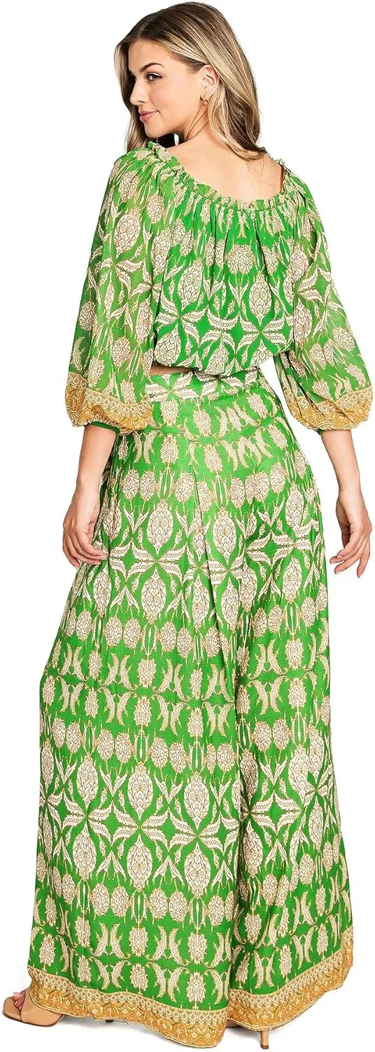 Flying Tomato Women's Tropical Off Shoulder Matching Two-Piece Pant Set
