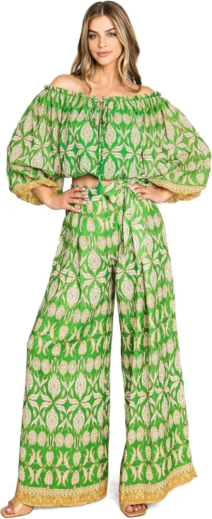 Flying Tomato Women's Tropical Off Shoulder Matching Two-Piece Pant Set