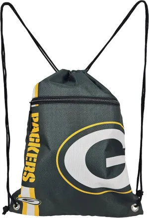 FOCO Green Bay Packers Big Logo Drawstring Backpack with Zippered Pocket Limited Edition NFL Gear for the NFC North Officially Licensed Packers Fan Gear