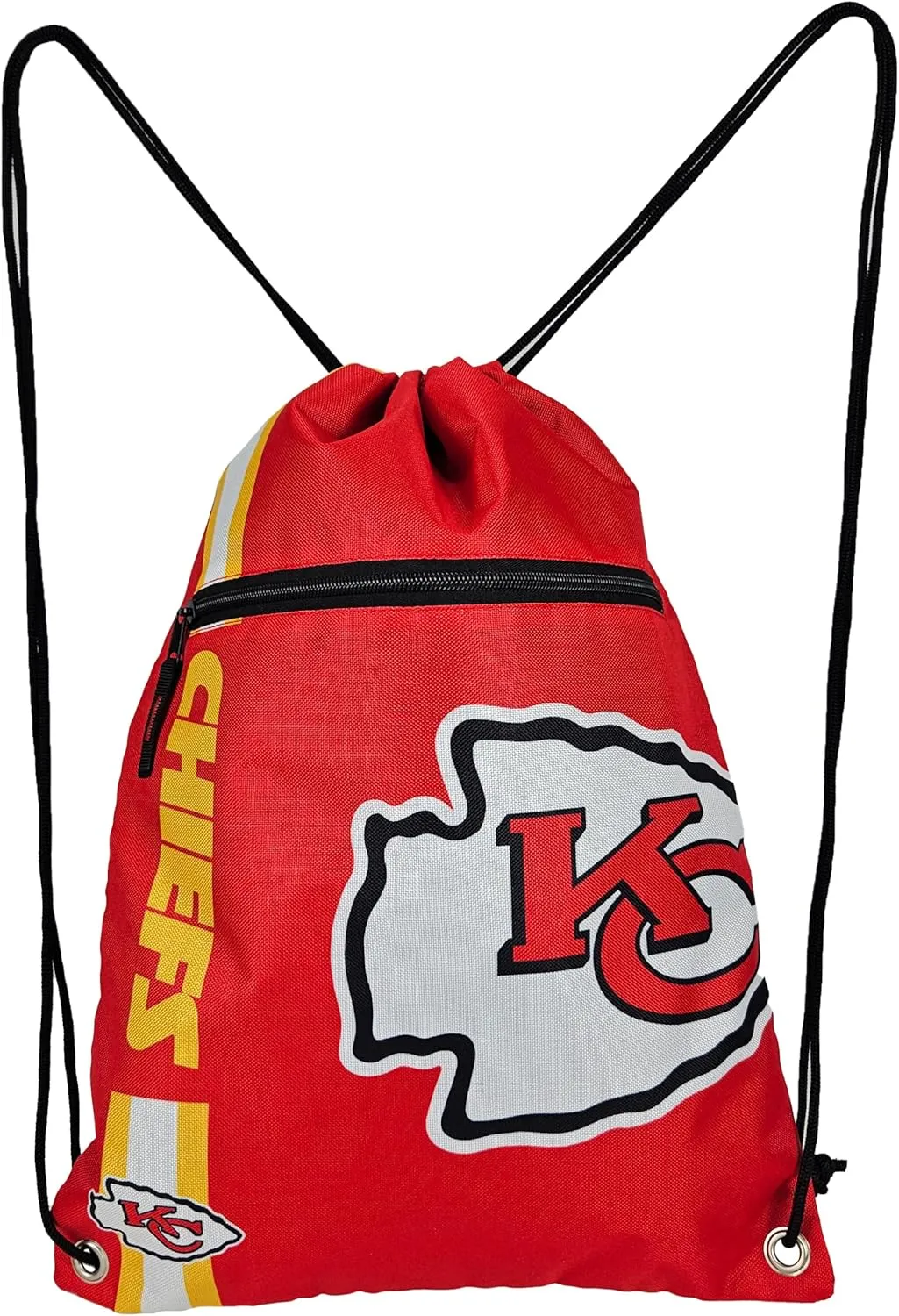 FOCO Kansas City Chiefs Big Logo Drawstring Backpack with Zippered Pocket – Limited Edition Chiefs Bag – NFL Gear for the AFC West – Show Your Team Spirit with Officially Licensed Chiefs Fan Gear