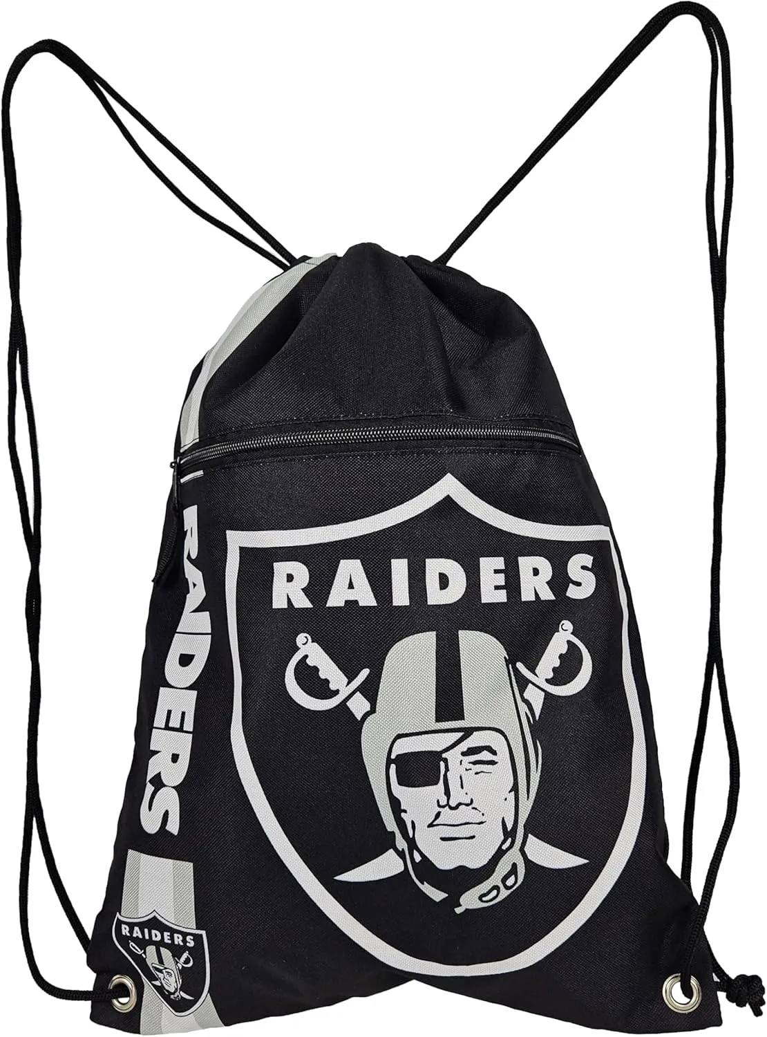 FOCO Las Vegas Raiders Big Logo Drawstring Backpack with Zippered Pocket – Limited Edition Raiders Bag – NFL Gear for the AFC West – Show Your Team Spirit with Officially Licensed Raiders Fan Gear