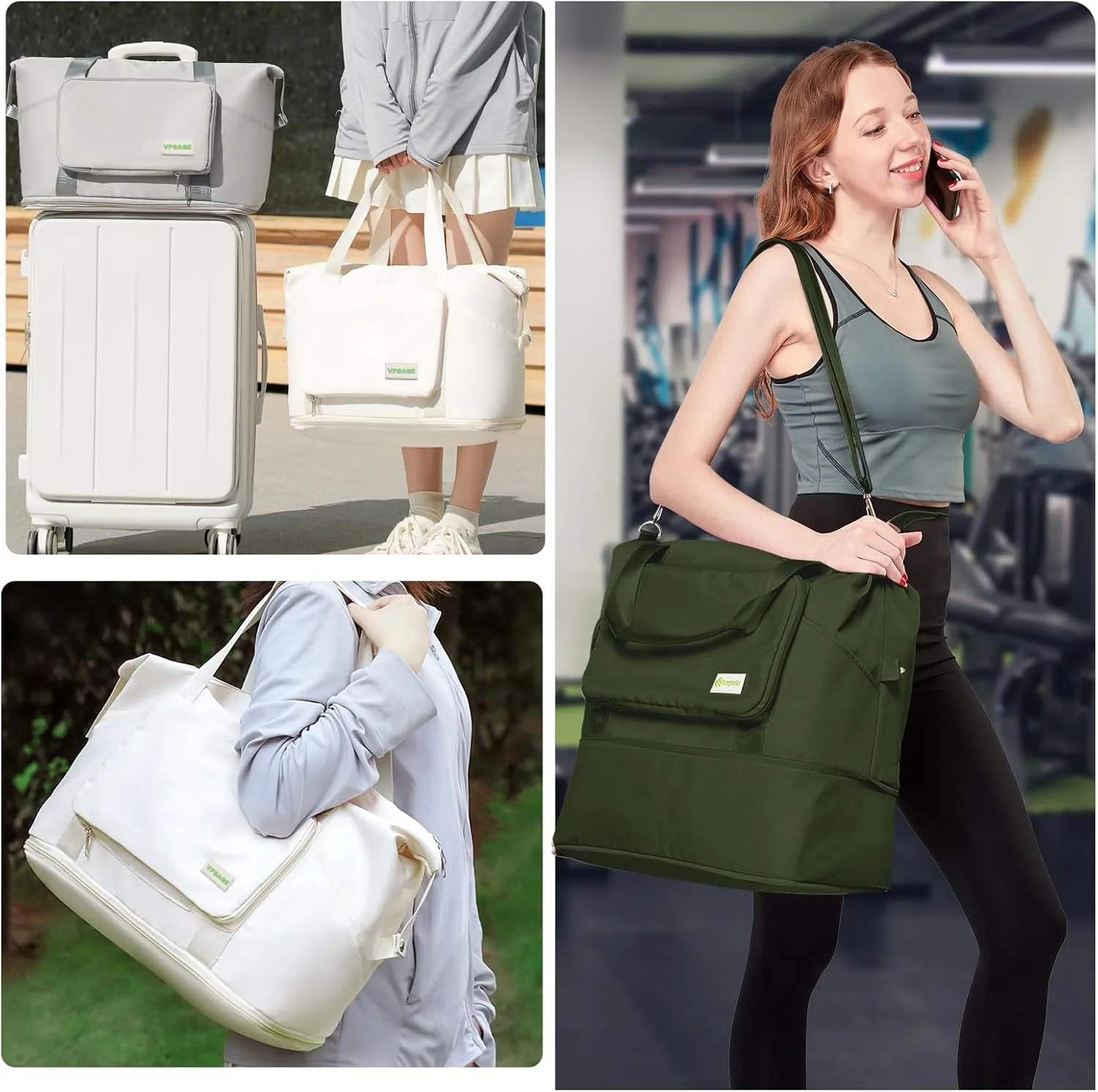 Foldable Travel Duffel Bag for Women, Water Resistant Personal Item/Carry Bag, Overnight Weekender Bag with Wet Compartment