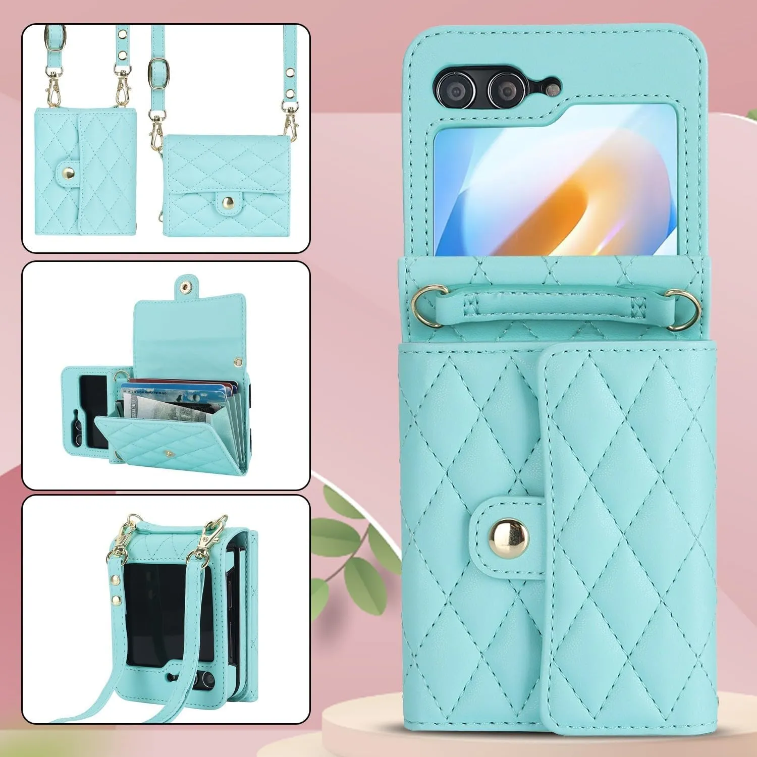 for Samsung Galaxy Z Flip 6 Accordion Crossbody Wallet Case, 4 Card Slots, RFID Blocking, and Adjustable Strap - Stylish and Versatile Accessory for The Modern Chic Woman (Green)