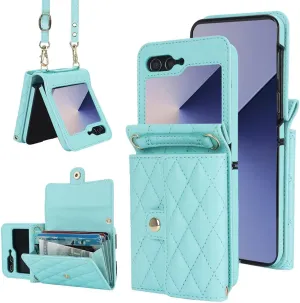 for Samsung Galaxy Z Flip 6 Accordion Crossbody Wallet Case, 4 Card Slots, RFID Blocking, and Adjustable Strap - Stylish and Versatile Accessory for The Modern Chic Woman (Green)
