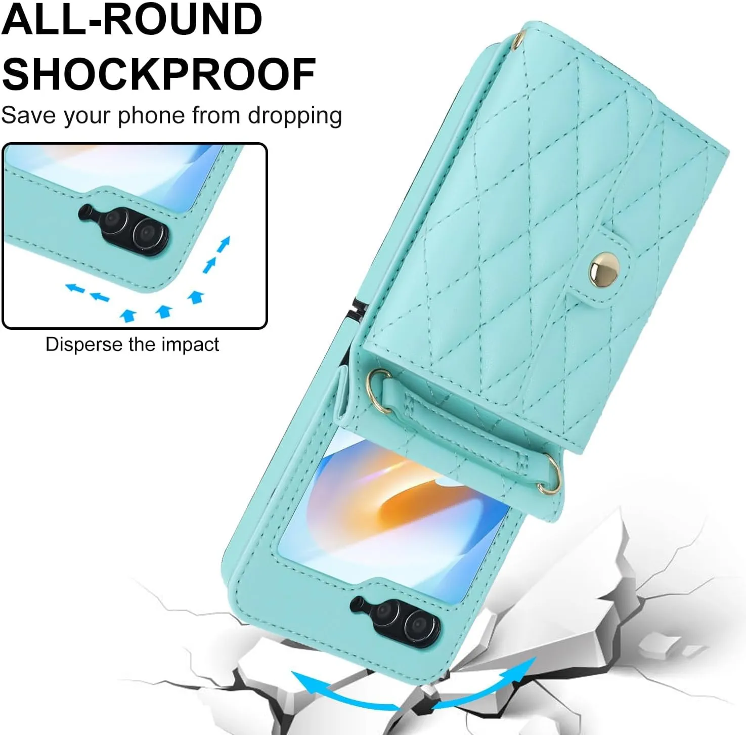 for Samsung Galaxy Z Flip 6 Accordion Crossbody Wallet Case, 4 Card Slots, RFID Blocking, and Adjustable Strap - Stylish and Versatile Accessory for The Modern Chic Woman (Green)