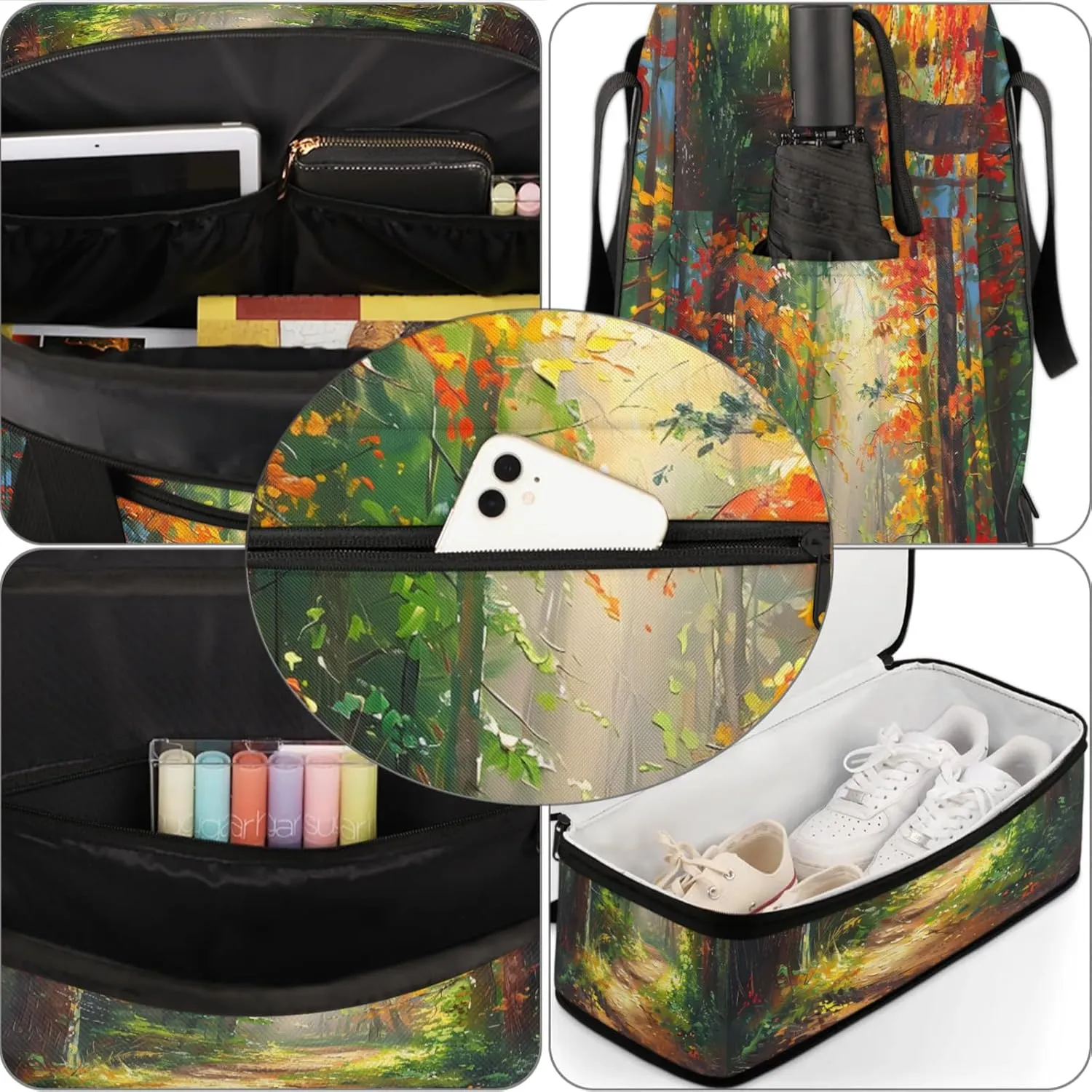 Forest Sunlight Oil Painting Travel Duffel Bags for Women & Men Large Sports Gym Bags Foldie Weekender Overnight Bag Carry On Tote Bag With Shoe Compartment Personal Item Luggage for Travel Sports Gym