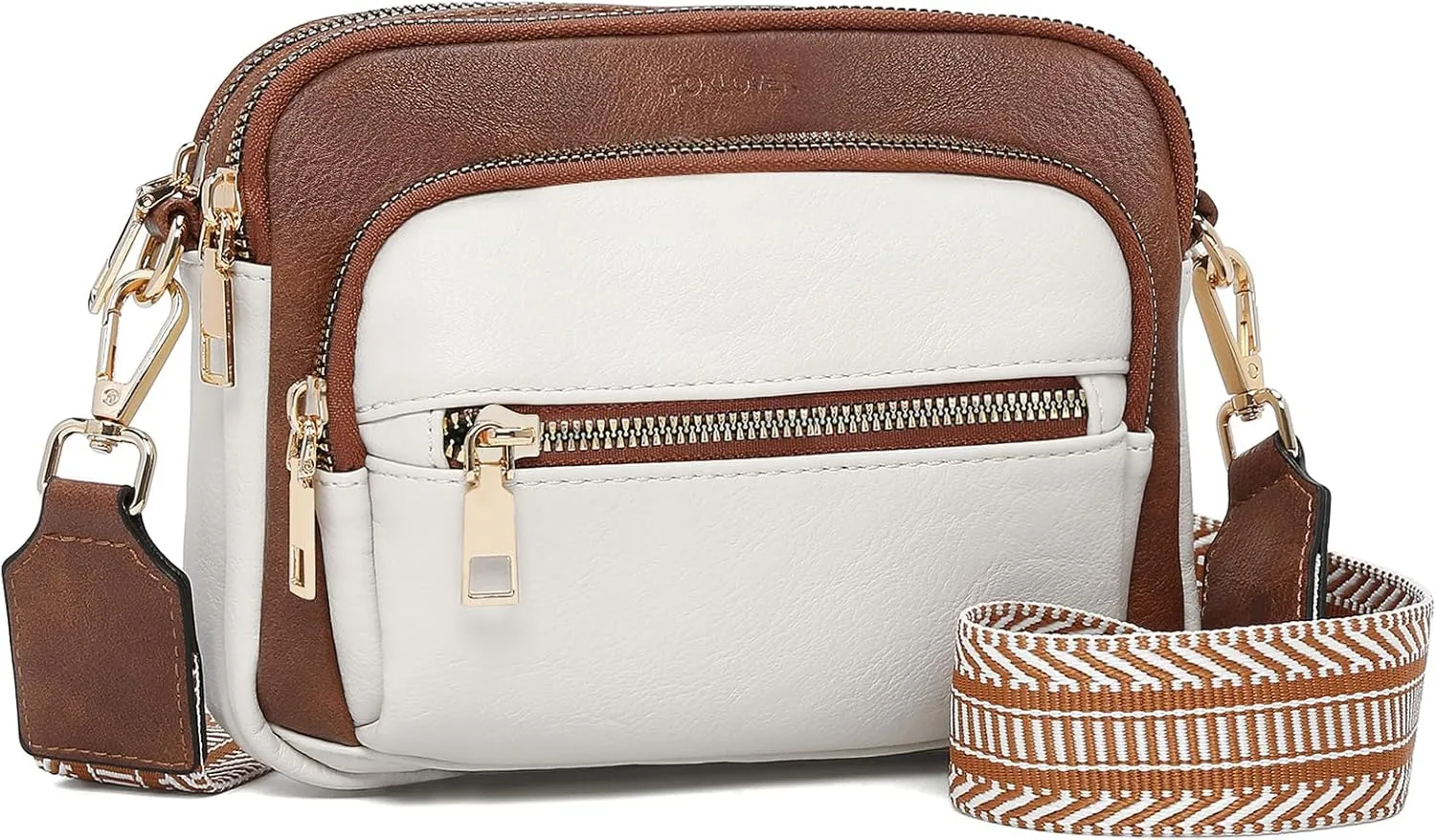 FOXLOVER Small Crossbody Bags for Women Multi-Pocket Cell Phone Purse Vegan Leather Shoulder Bags with Colored Wide Strap