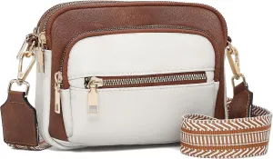 FOXLOVER Small Crossbody Bags for Women Multi-Pocket Cell Phone Purse Vegan Leather Shoulder Bags with Colored Wide Strap