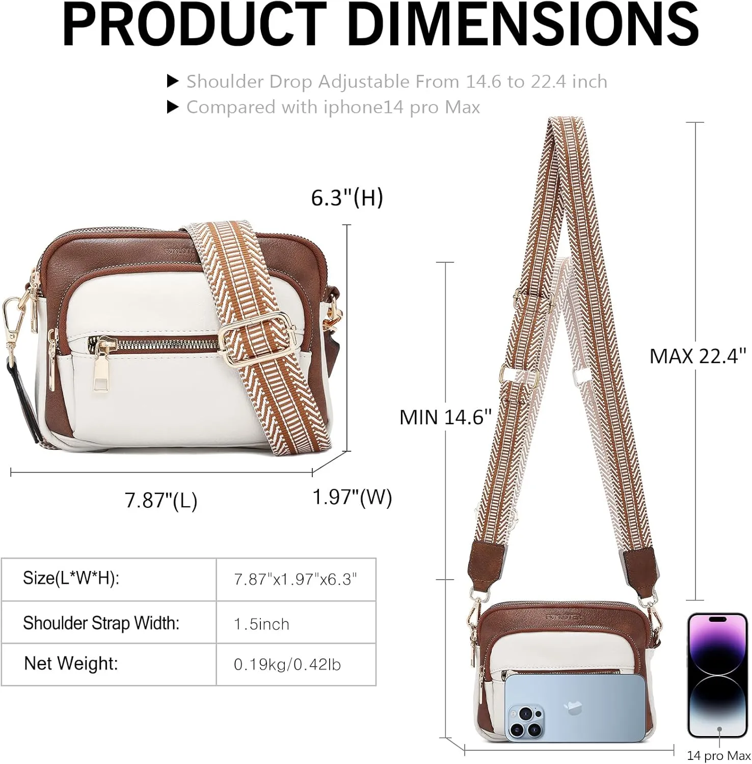 FOXLOVER Small Crossbody Bags for Women Multi-Pocket Cell Phone Purse Vegan Leather Shoulder Bags with Colored Wide Strap