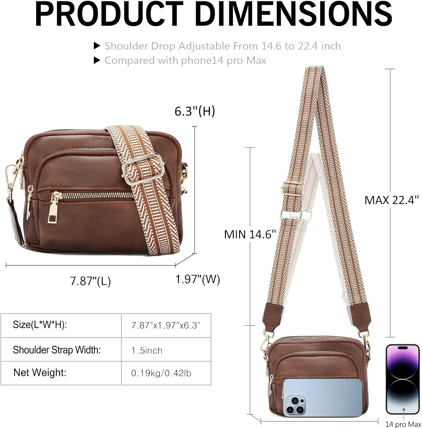 FOXLOVER Small Crossbody Bags for Women Multi-Pocket Satchel Vegan Leather Shoulder Handbags with Colored Wide Strap