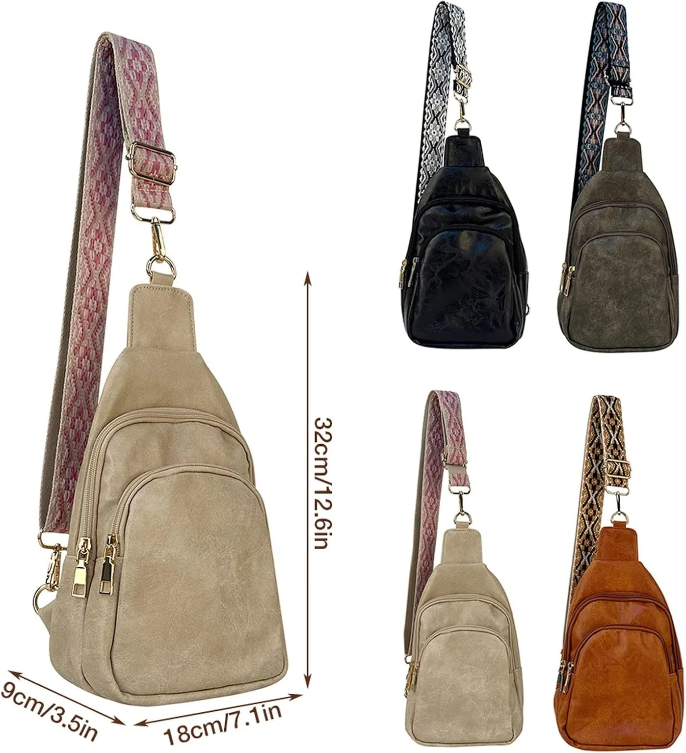 FZVYD Sash Bag,Small Sling Bag for Women Men Sling Backpack Chest Daypack Crossbody Backpack for Travel Sports Running Hiking 2024 Brown-3