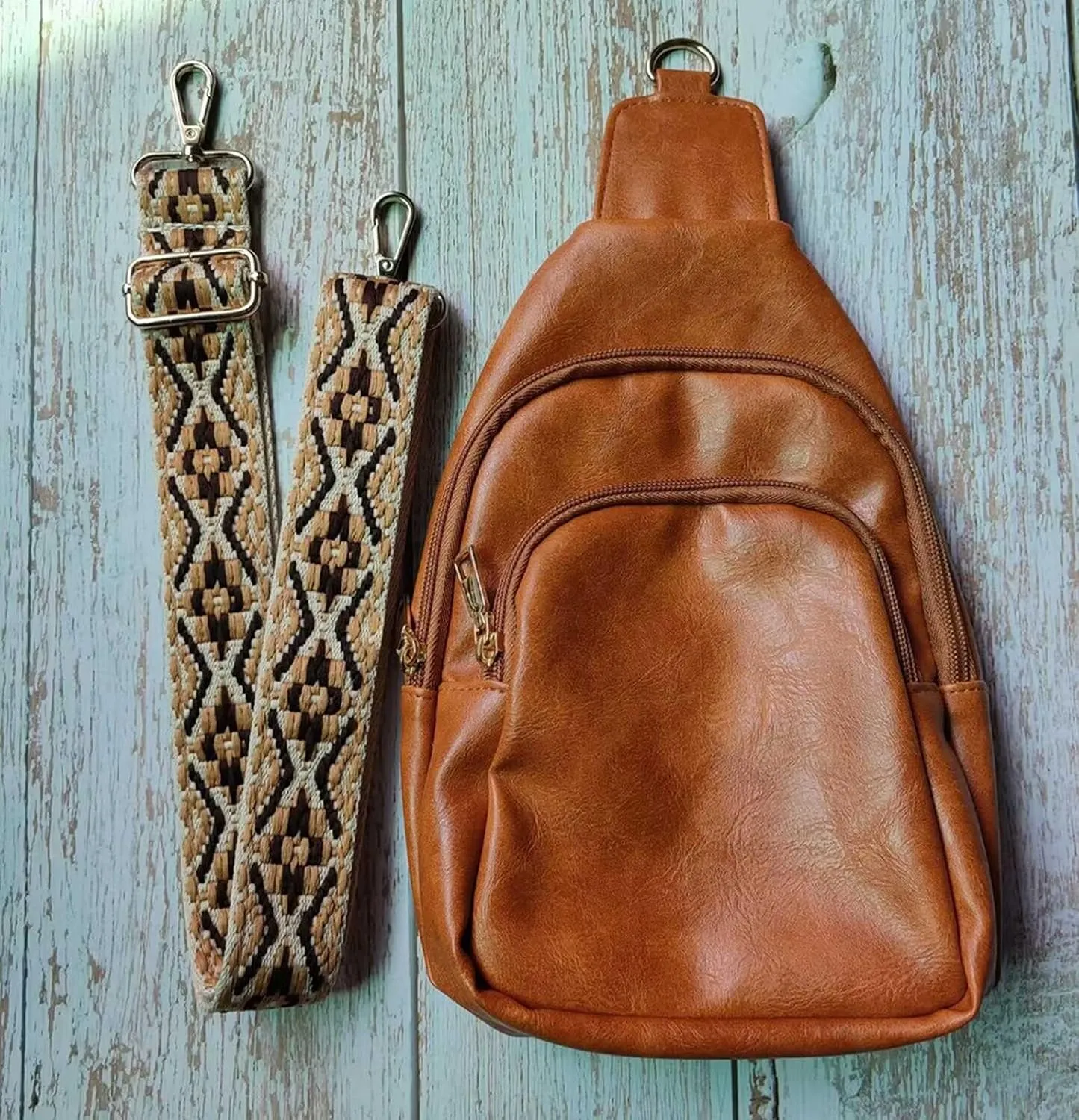FZVYD Sash Bag,Small Sling Bag for Women Men Sling Backpack Chest Daypack Crossbody Backpack for Travel Sports Running Hiking 2024 Brown-3