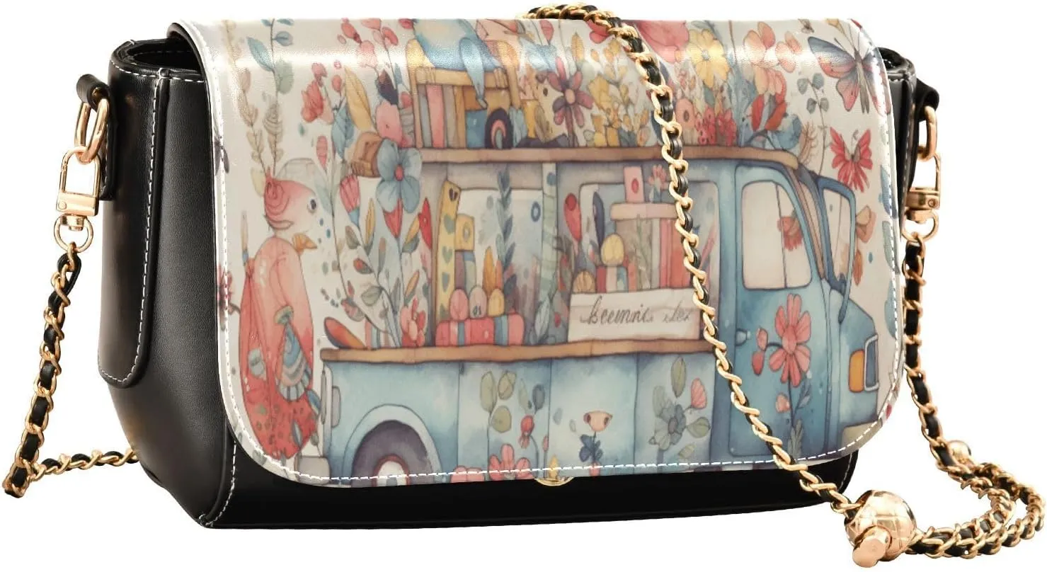 GAIGEO A Watercolor Purple Tulip Vase Leather Women Crossbody Bag, Womens Crossbody Purse with Flap, Shoulder Bag for Women