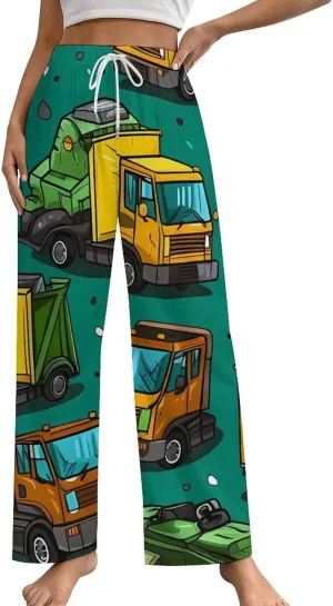 Garbage Truck Busy Day Women's Pajama Pants Drawstring Elastic Waistband Printed Sleepwear Bottoms