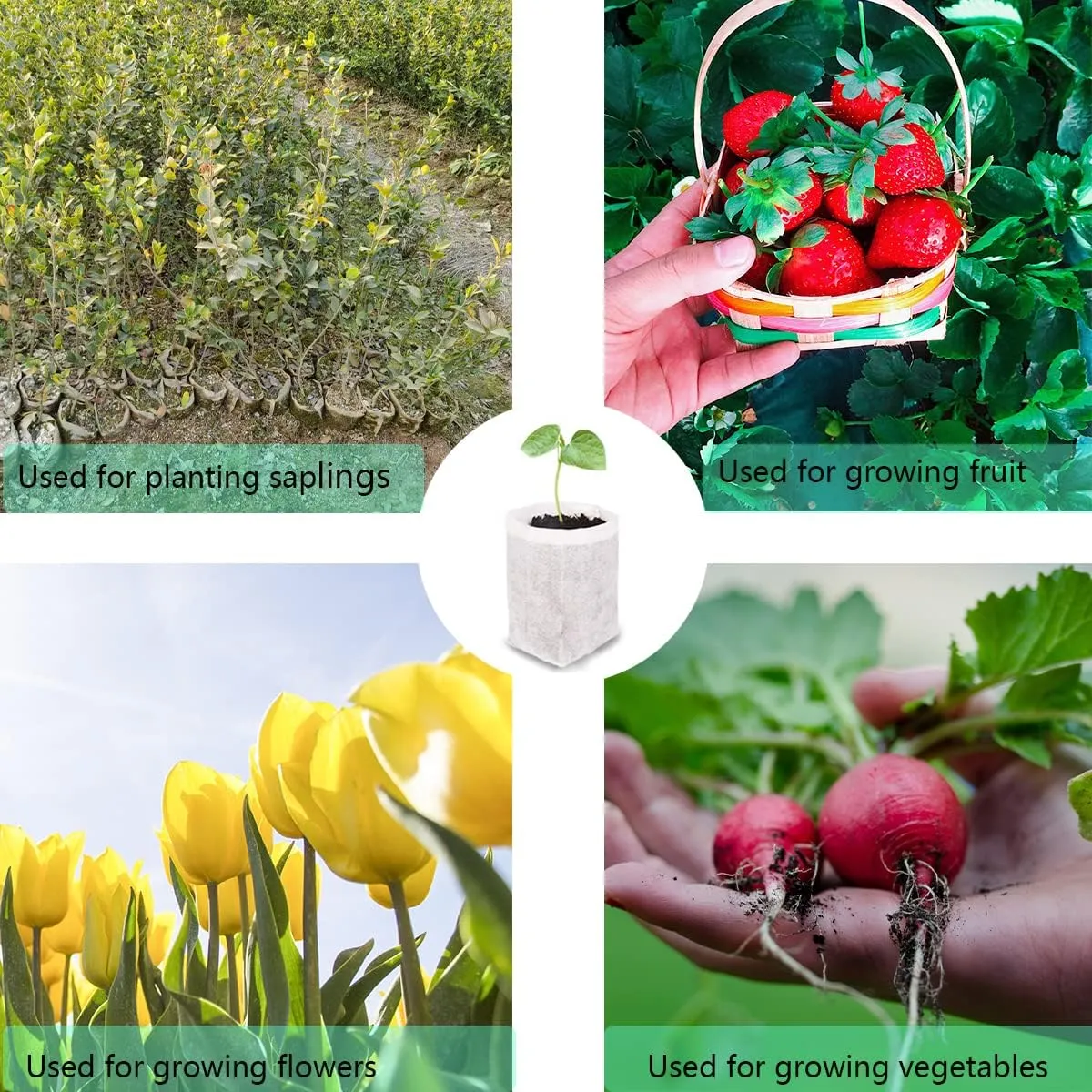 gardtree Plant Nursery Bags 11” x 11.5” 100PCS, Non-Woven Plant Grow Bags Fabric Seedling Starter Pots for Vegetable Flower Fruit Saplings Tree, Home Garden Supply