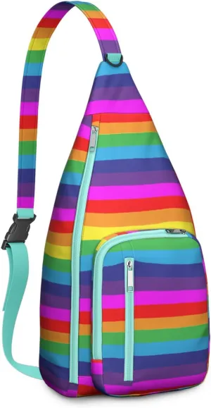 Gay Magic Rainbow Stripe Crossbody Bag Daypack for Women Men Lightweight Waterproof Sling Bag Backpack Hiking Cycling
