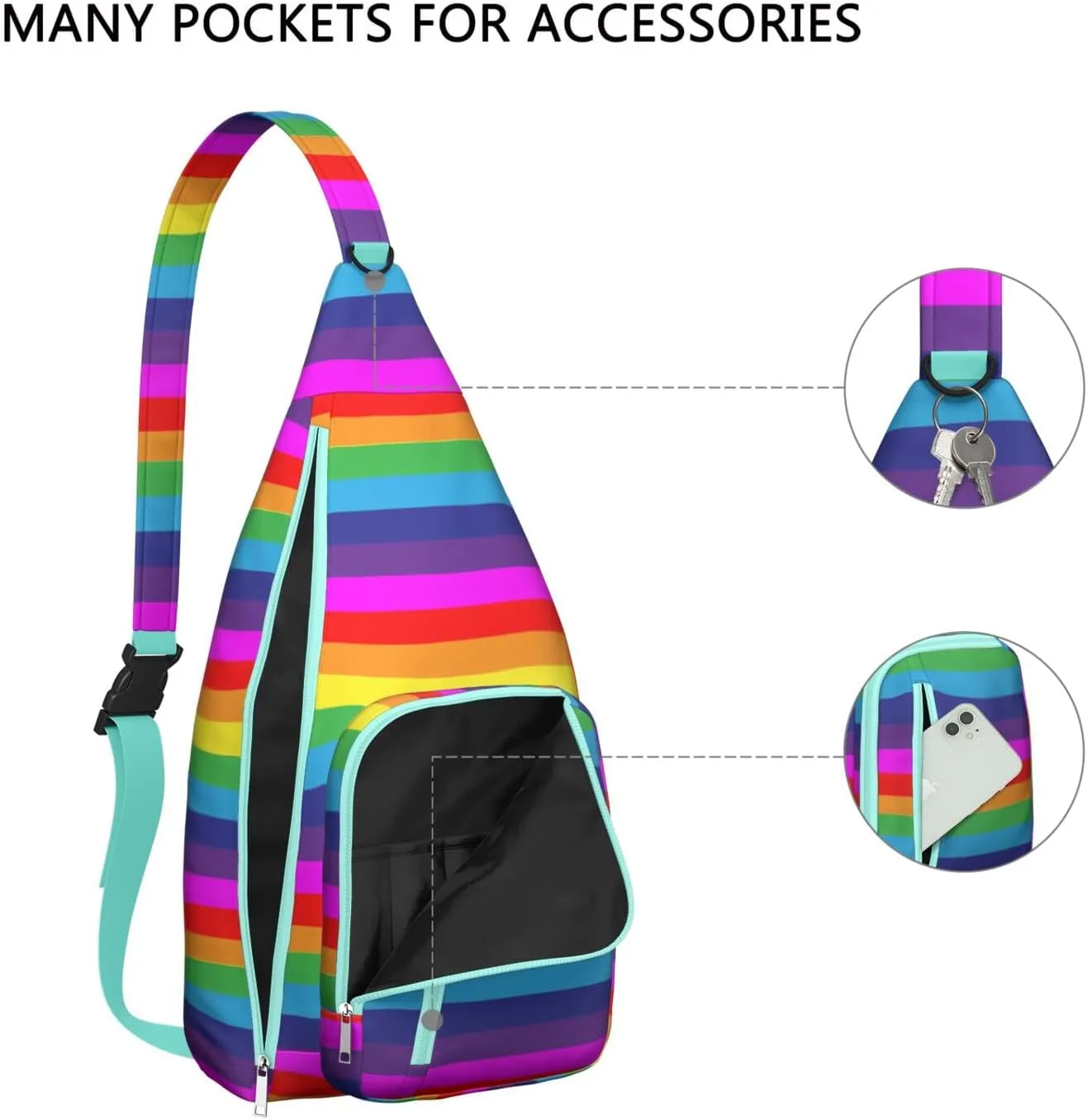 Gay Magic Rainbow Stripe Crossbody Bag Daypack for Women Men Lightweight Waterproof Sling Bag Backpack Hiking Cycling