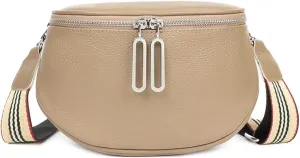 Genuine Leather Crossbody Fanny Packs for Women Fashion Belt Bag Chest Purses Casual Sling Waist Bag with Zipper Closure (Khaki)