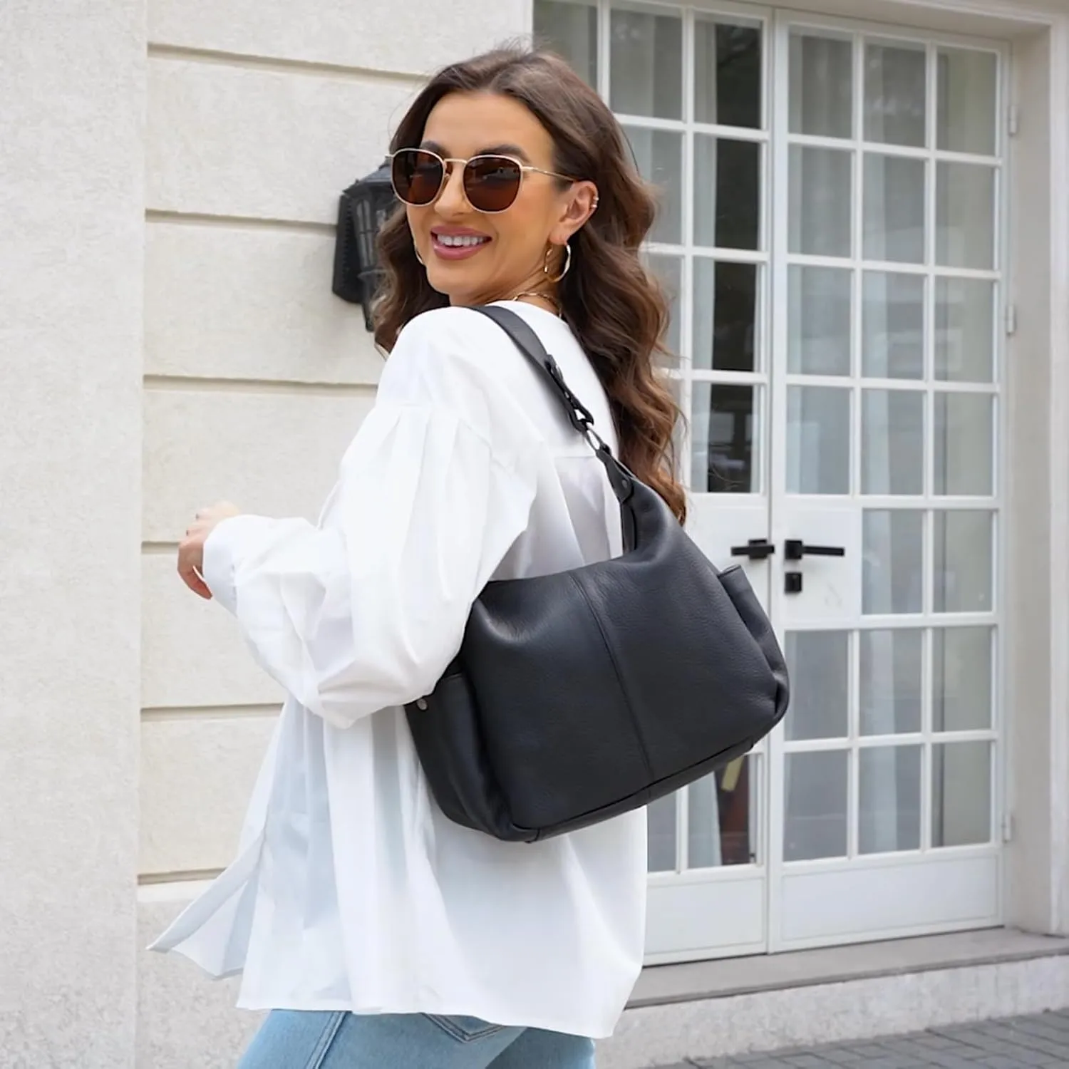 Genuine Leather Purses for Women Hobo Crossbody Bags Casual Work Shoulder Bag with Adjustable Strap
