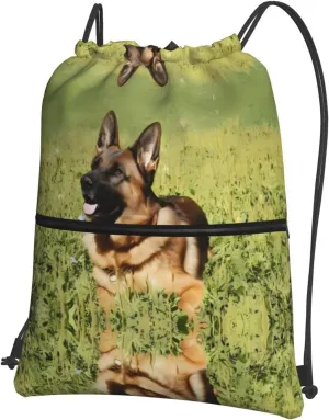 German Shepherd Dog Print Nylon Drawstring Backpack â€“ Adjustable Lightweight Gym Bag for Sports, Travel, Camping & Hiking