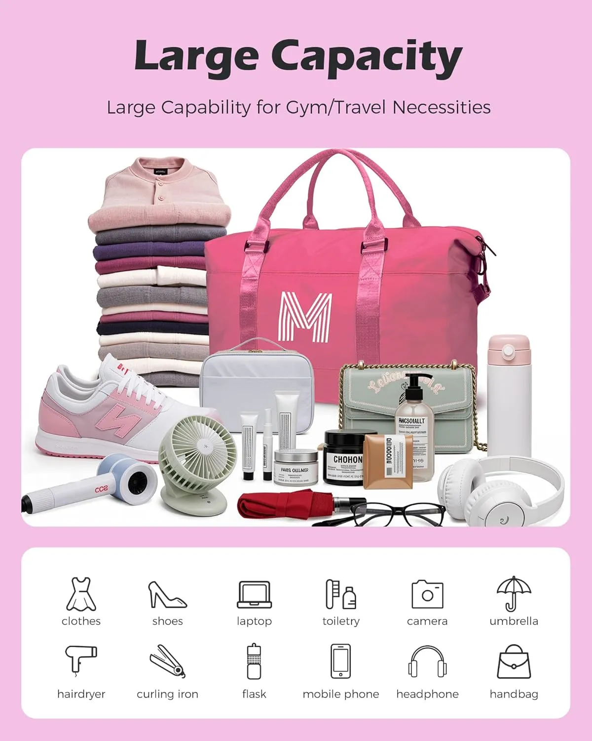 Gifts for Teen Girls 16-18, Birthday Gift, Girls Travel Bag, Sports Bag, Personalized Weekender Bag, Monogram Kids Overnight Bag Gift for Her,Granddaughter Birthday Gift (Letter S)