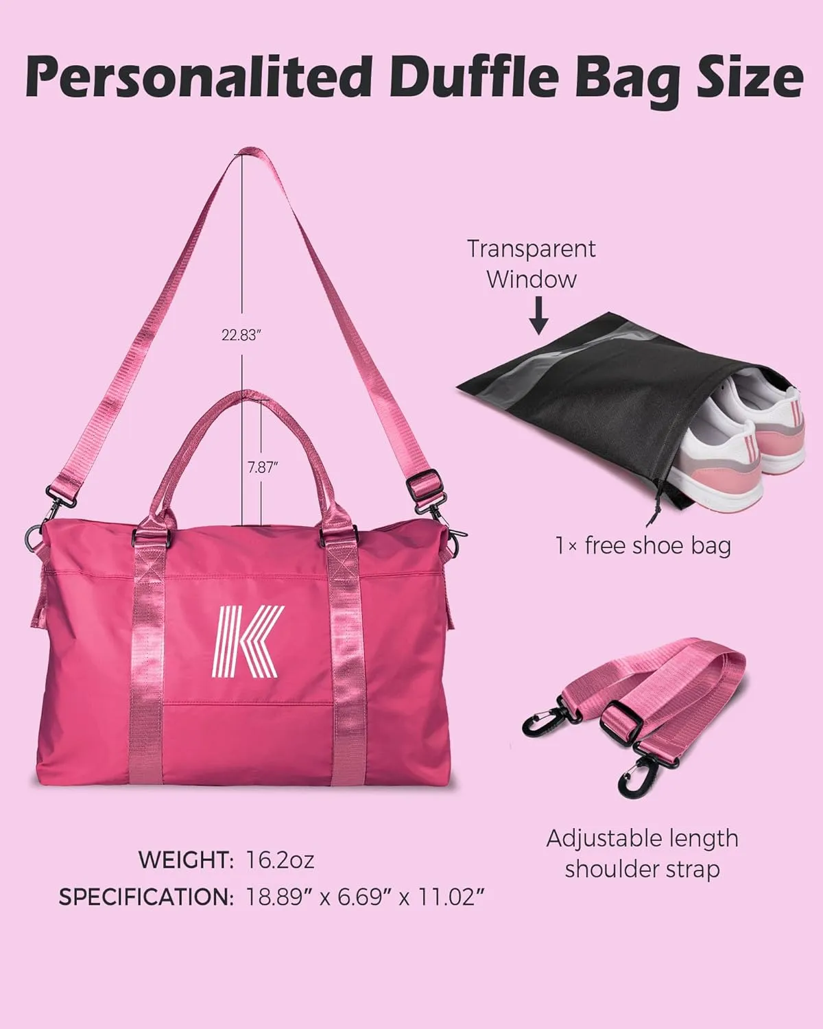 Gifts for Teen Girls 16-18, Birthday Gift, Girls Travel Bag, Sports Bag, Personalized Weekender Bag, Monogram Kids Overnight Bag Gift for Her,Granddaughter Birthday Gift (Letter S)