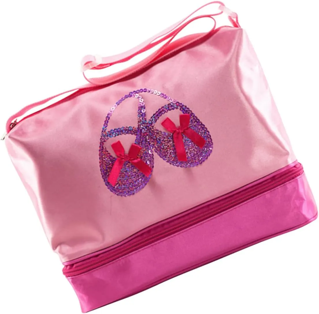 Girls Ballet Bag Double-deck Shoulder Dance Bag for Ballerina Sequins Dance Tote Zipper for Ballet Tap Latin Shoes