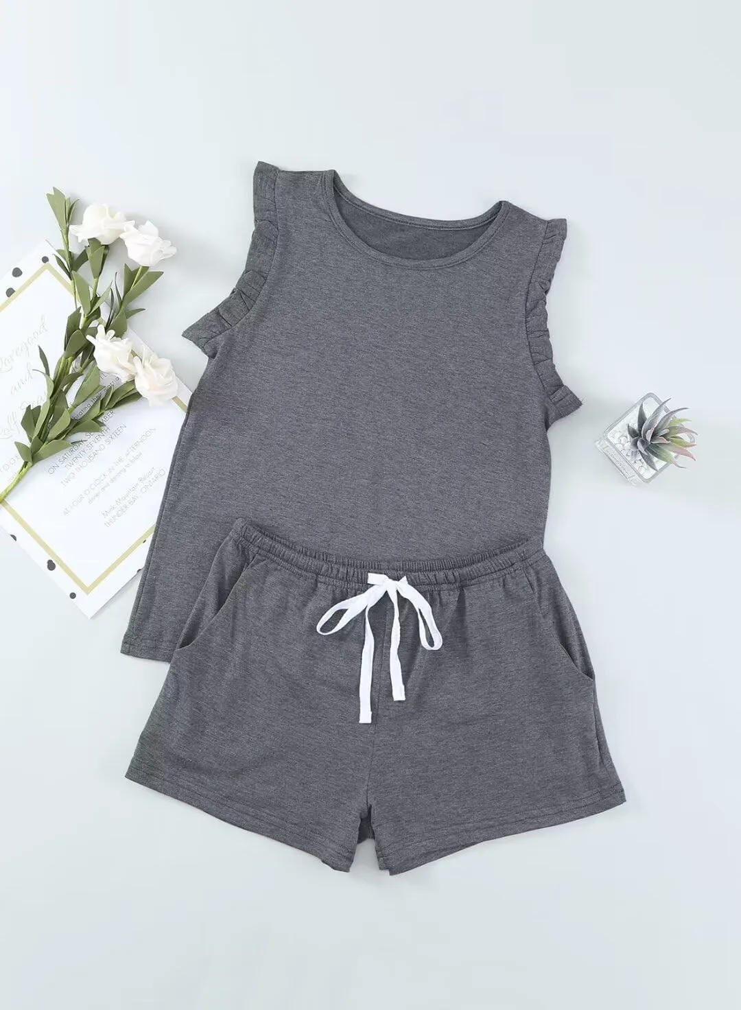 Girls Summer Outfits Cute T-Shirt and Shorts Set with Side Pockets