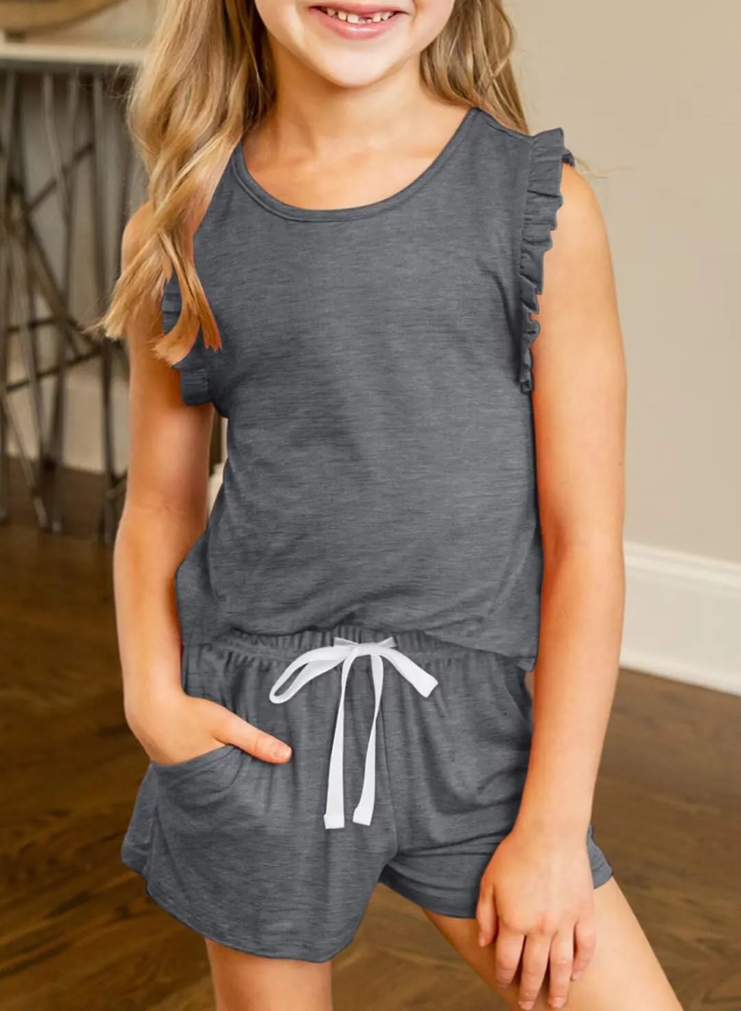 Girls Summer Outfits Cute T-Shirt and Shorts Set with Side Pockets