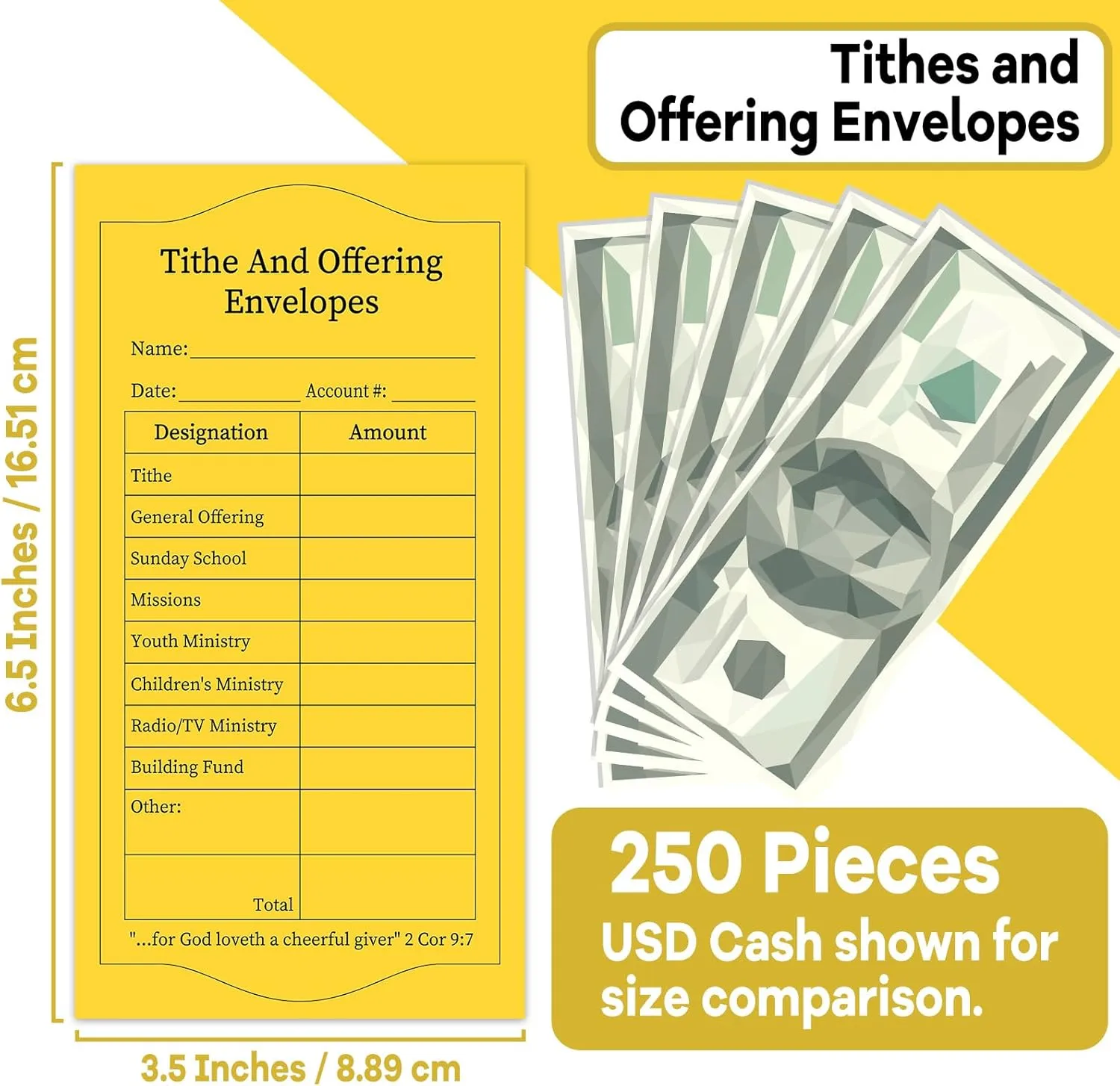gisgfim 250Pcs Tithes And Offering Envelopes For Church Offering Tithe Envelopes For Church Supplies Donation Church Offering Envelopes 6.5x3.5 Inch Church Envelopes For Tithe And Offering(Yellow)