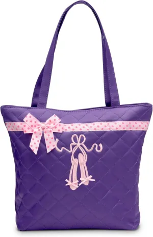 GLOBAL FBA INC Stylish and Practical Quilted Dance Ballet Slippers Tote Bag Carry all Accessories, Travel Bag - Black