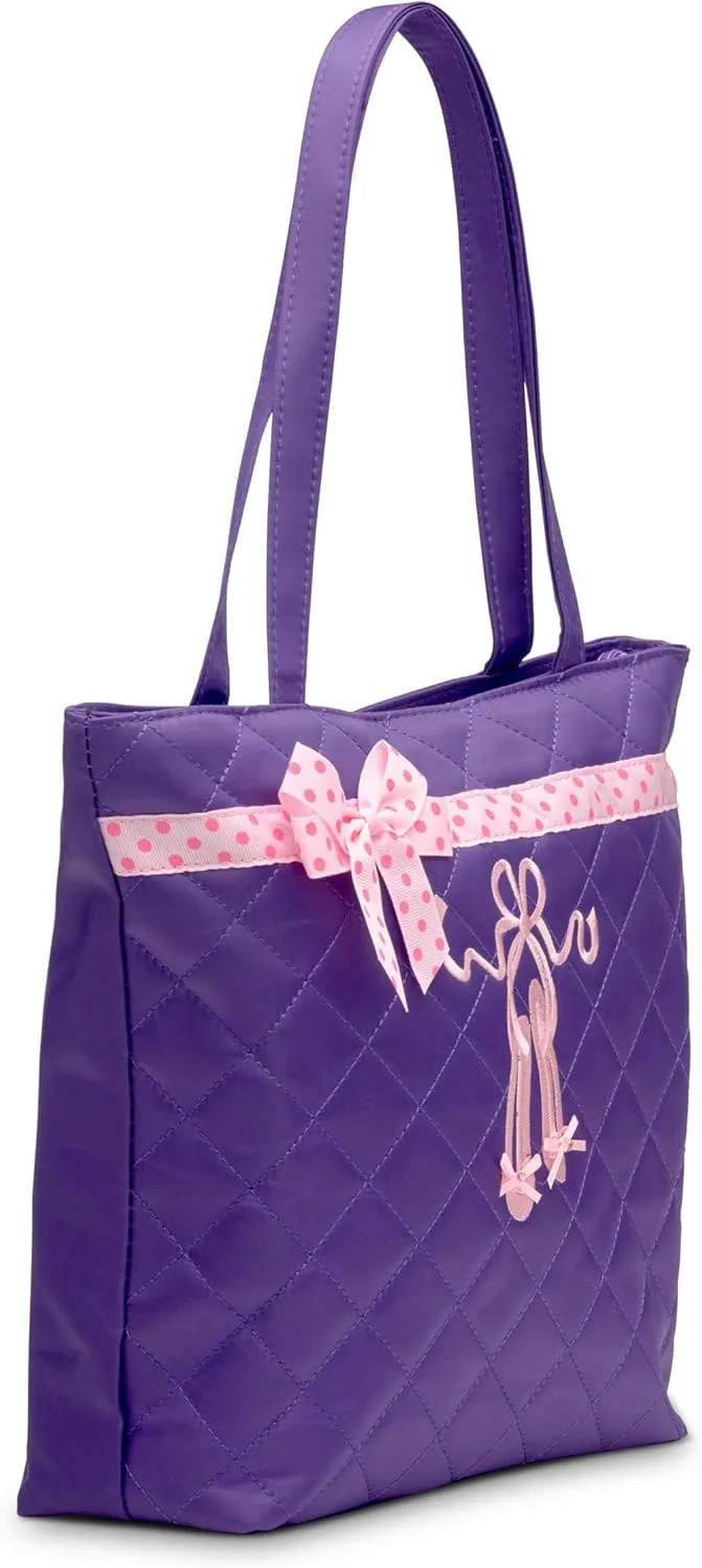 GLOBAL FBA INC Stylish and Practical Quilted Dance Ballet Slippers Tote Bag Carry all Accessories, Travel Bag - Black