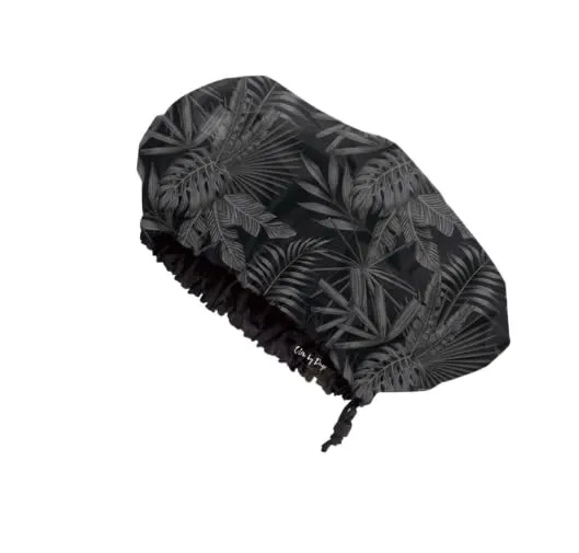 Glow by Daye Satin Lined Shower Cap, Adjustable and Waterproof with Satin Interior for Hair Protection, Large (Black Summer's Night)