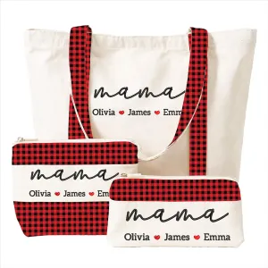 GODMERCH Personalized Embroidered Mama Canvas Tote Bag, Custom Tote with Kids Names, Gifts for Women Mothers Day Christmas