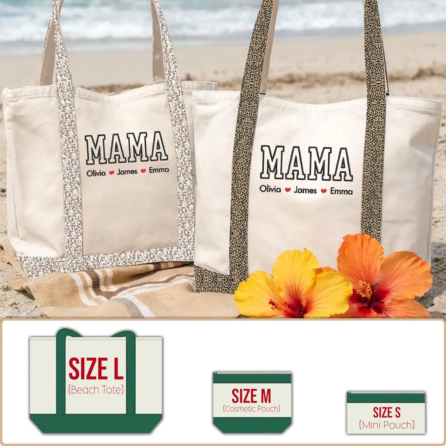 GODMERCH Personalized Embroidered Mama Canvas Tote Bag, Custom Tote with Kids Names, Gifts for Women Mothers Day Christmas