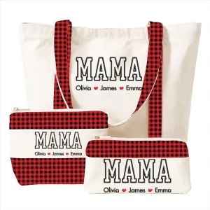 GODMERCH Personalized Embroidered Mama Canvas Tote Bag, Custom Tote with Kids Names, Gifts for Women Mothers Day Christmas