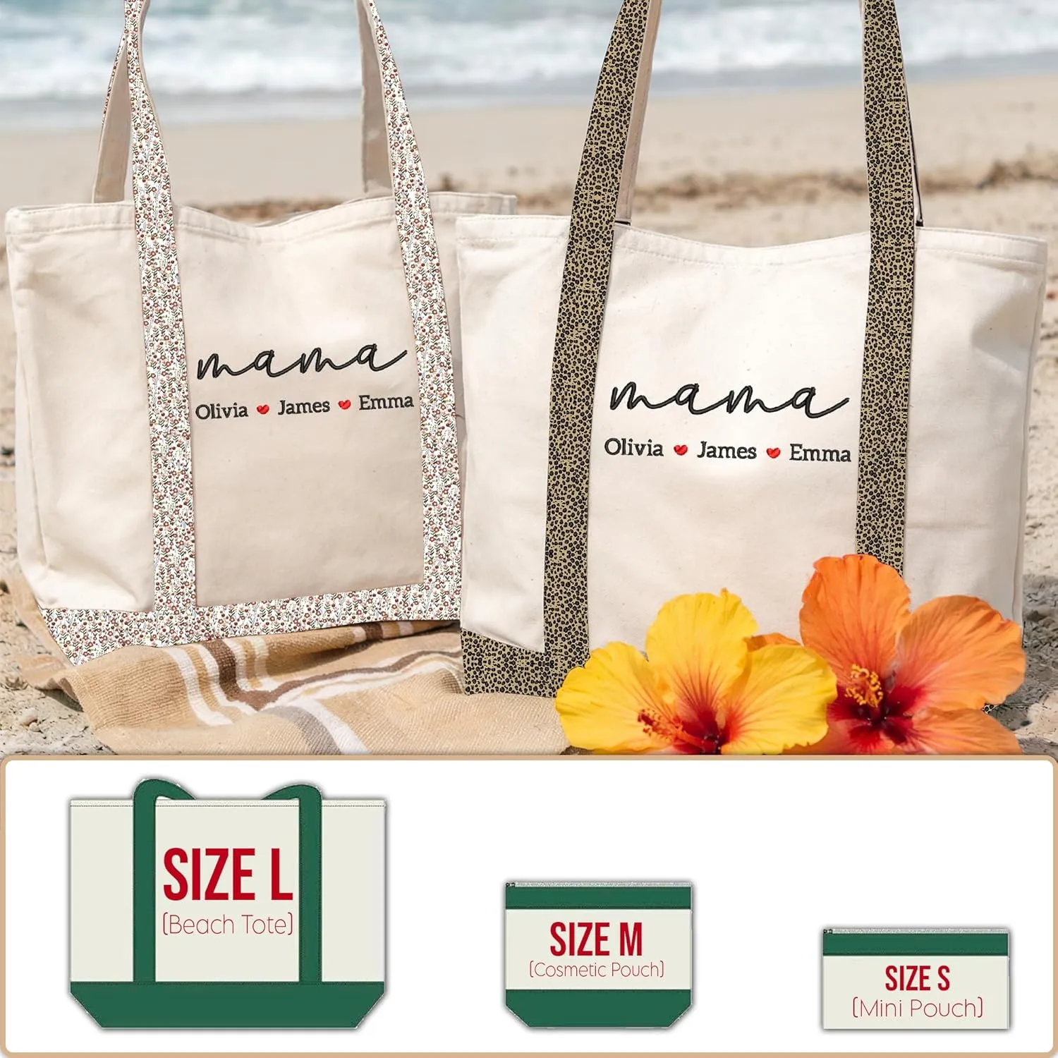 GODMERCH Personalized Embroidered Mama Canvas Tote Bag, Custom Tote with Kids Names, Gifts for Women Mothers Day Christmas