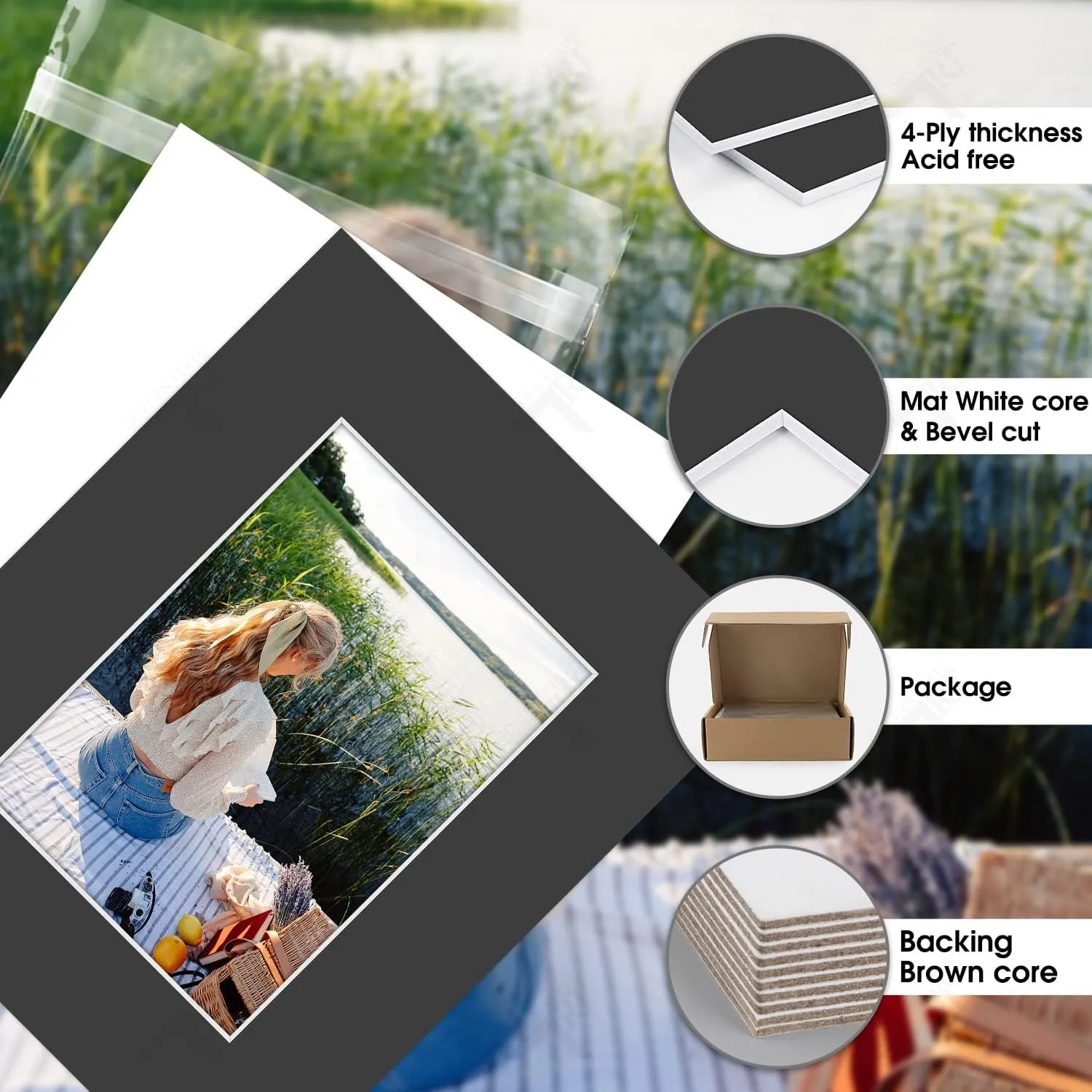 Golden State Art, Acid-Free, Pack of 25, 8x10 Black Picture Mats Mattes with White Core Bevel Cut for 5x7 Photo   Backing   Bags