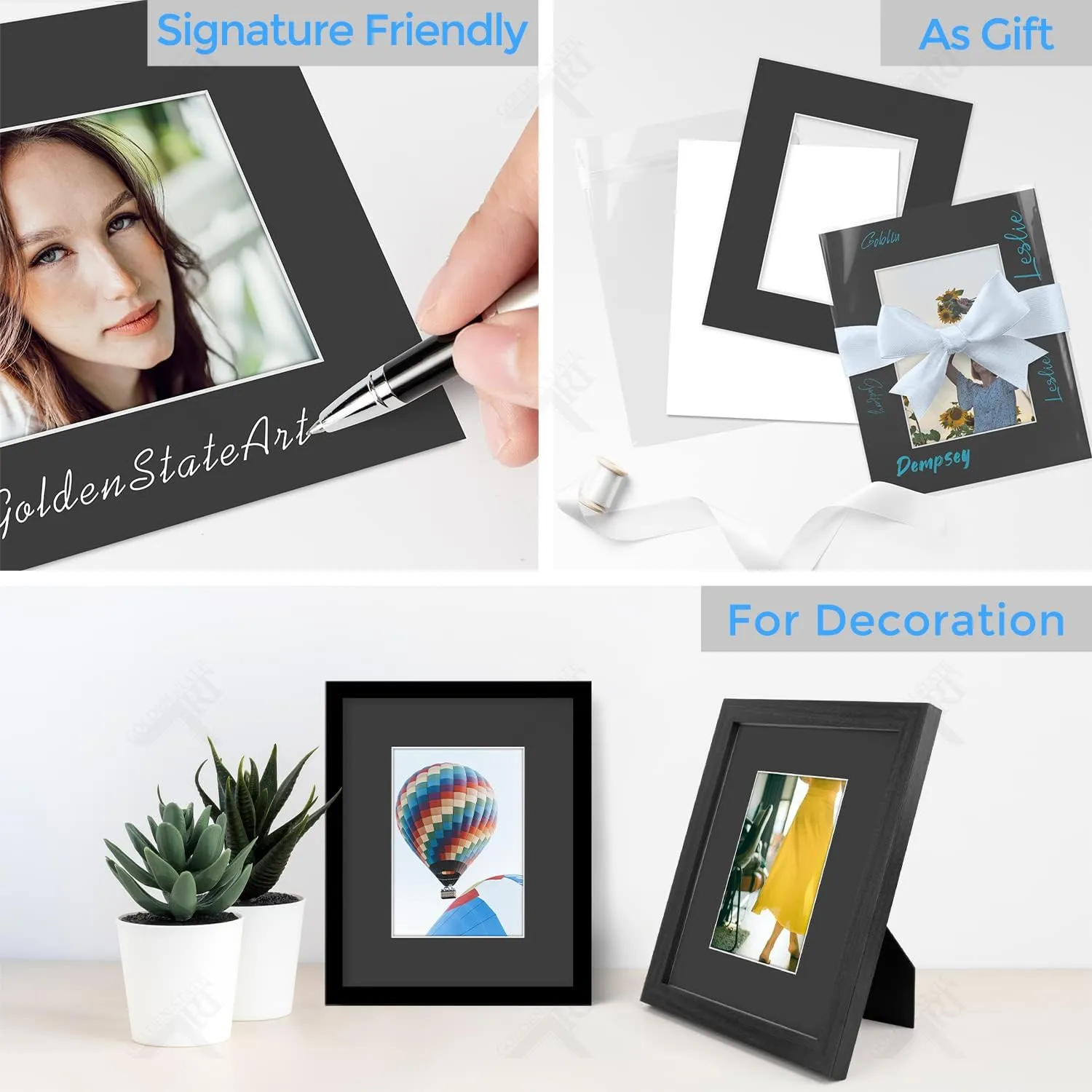 Golden State Art, Acid-Free, Pack of 25, 8x10 Black Picture Mats Mattes with White Core Bevel Cut for 5x7 Photo   Backing   Bags