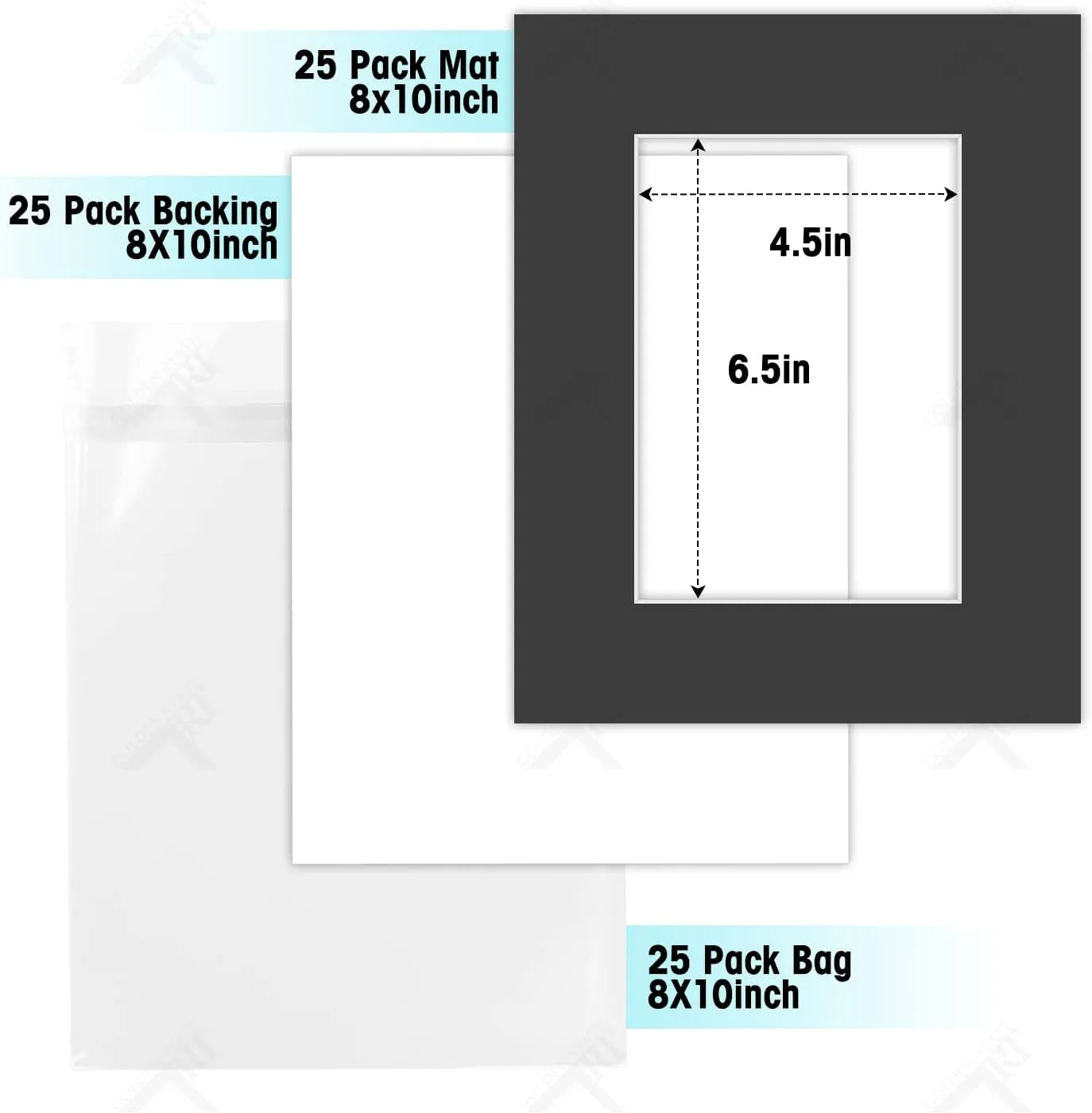 Golden State Art, Acid-Free, Pack of 25, 8x10 Black Picture Mats Mattes with White Core Bevel Cut for 5x7 Photo   Backing   Bags