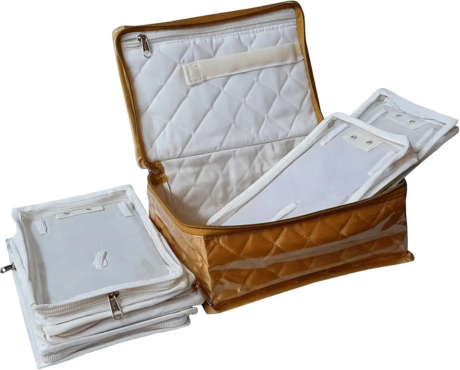 Golden Travel Jewelry Earring Box Organizer Case Bag Storage Box Holder for Rings Necklaces Bracelets Earrings Chains Watches for Women