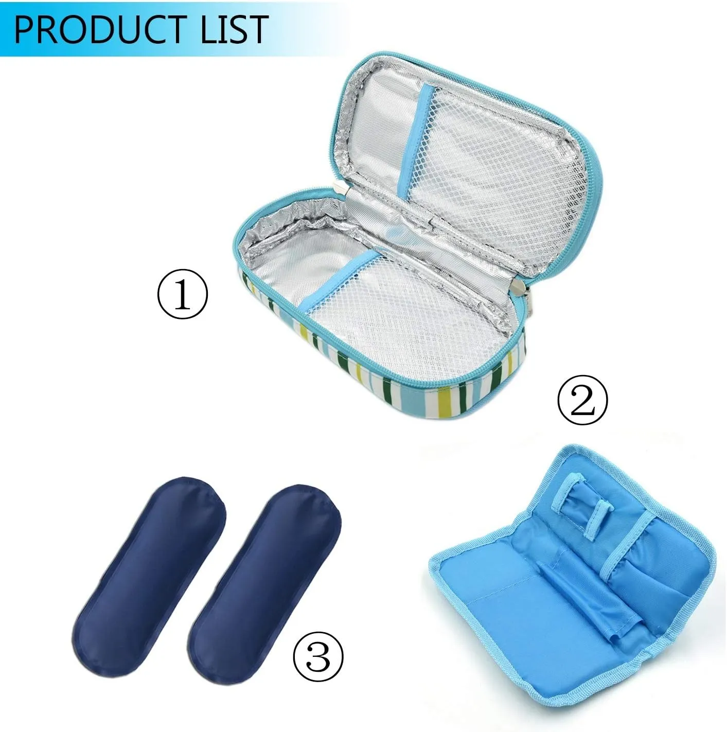 Goldwheat Insulin Cooler Travel Case Diabetic Medication Organizer Medical Cooler Bag with 2 Ice Pack Waterproof and Insulation Liner, Light Blue
